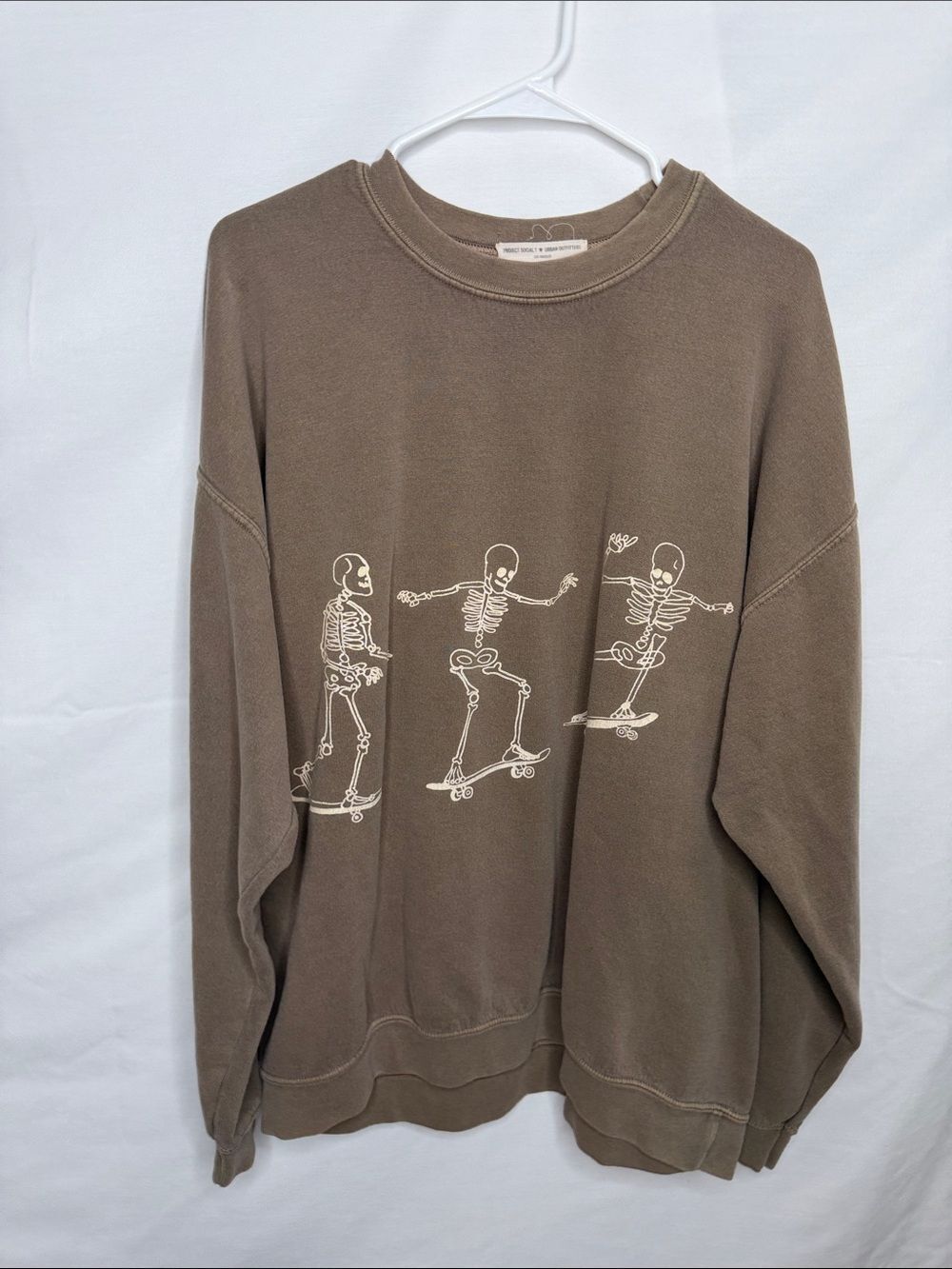 Project Social T Taupe Crewneck with White Skate Skeletons